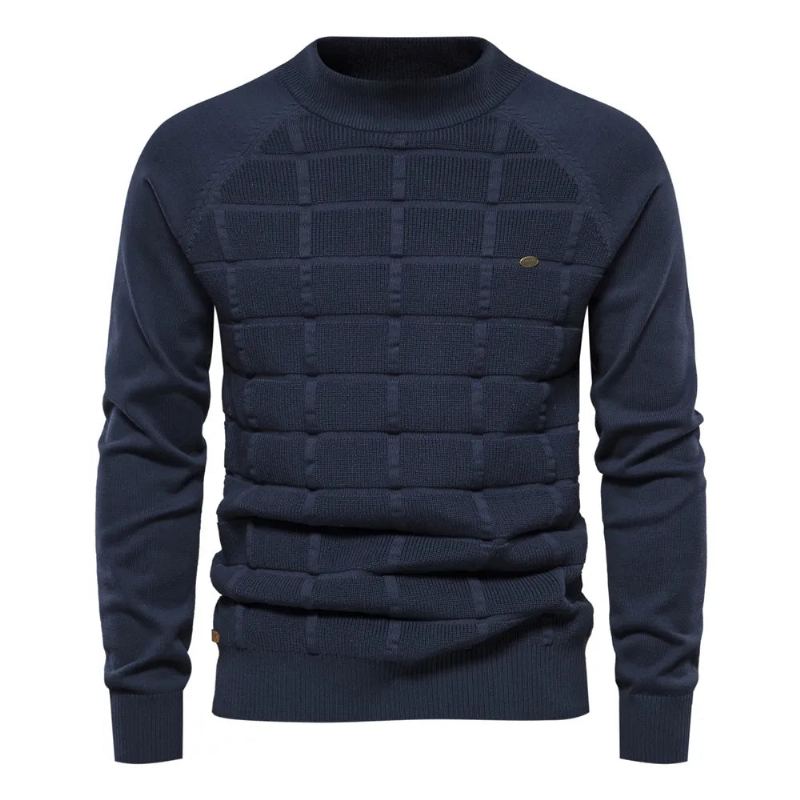 Chandails En Coton À Col Moyen Pour Hommes Pulls Décontractés À Carreaux Sociaux Tricotés Automne Et Hiver - Beige