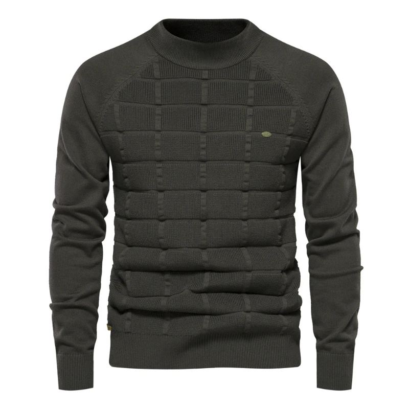 Chandails En Coton À Col Moyen Pour Hommes Pulls Décontractés À Carreaux Sociaux Tricotés Automne Et Hiver - Beige