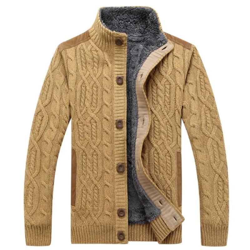 Chandails D'hiver Homme Cardigan Fermeture Éclair Mâle Tricots Manteaux Épais Chaud Épaissir Cachemire - Vert