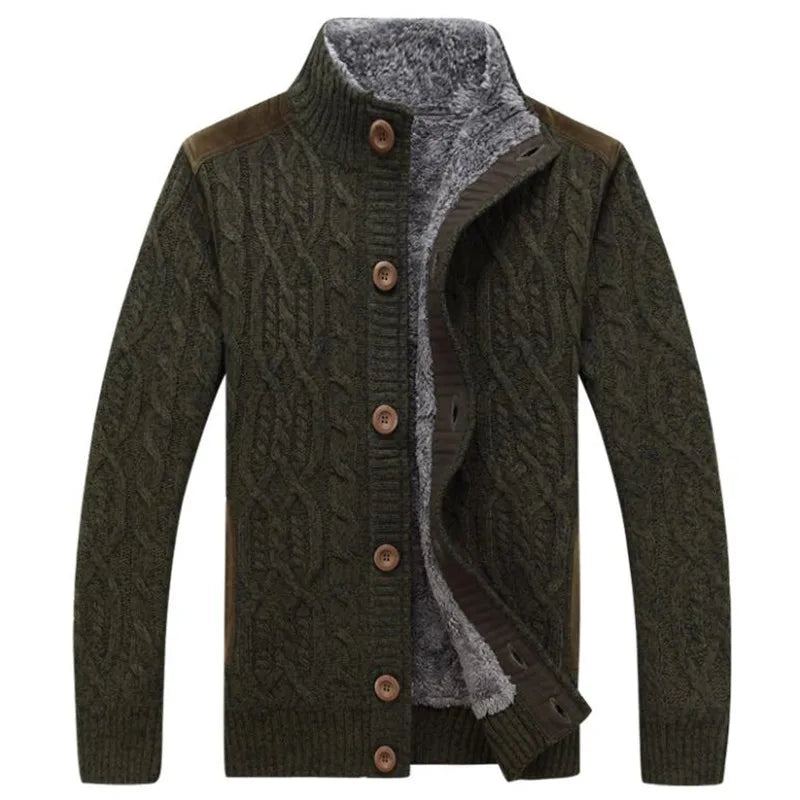 Chandails D'hiver Homme Cardigan Fermeture Éclair Mâle Tricots Manteaux Épais Chaud Épaissir Cachemire - Vert