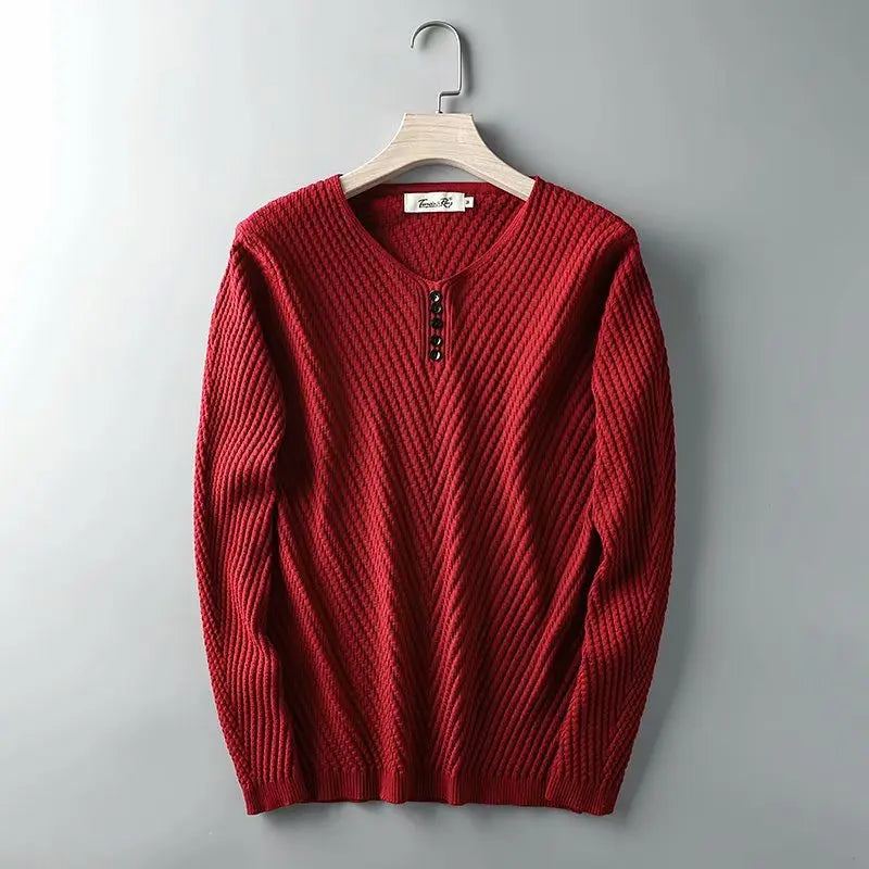 Chandails Pull Hommes Solide Chaud Coupe Ajustée Tricots Confortable Tricoté Vêtements D'extérieur - Rouge