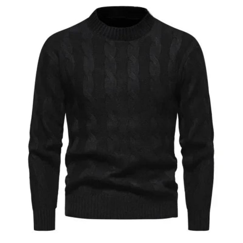 Chandails Vêtements Hiver Vintage Pull Hommes Manteaux Solide Rayé Col Roulé Automne - Noir