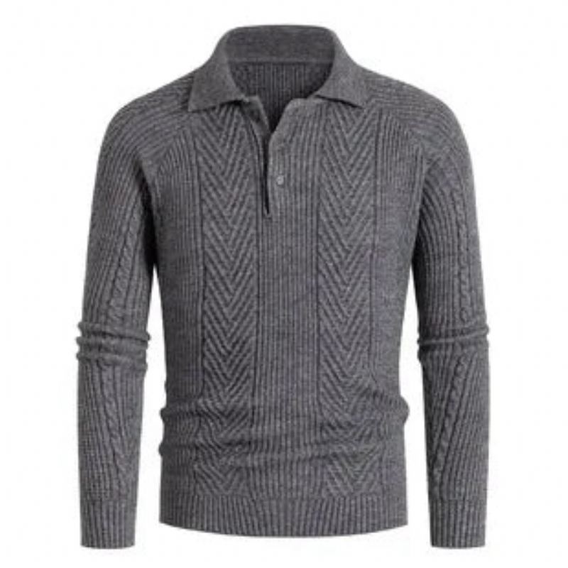 Chemise À Base Slim Pour Hommes Pull À Revers Tricot Jacquard Manteau Épais Automne Et Hiver - Bleu Marine