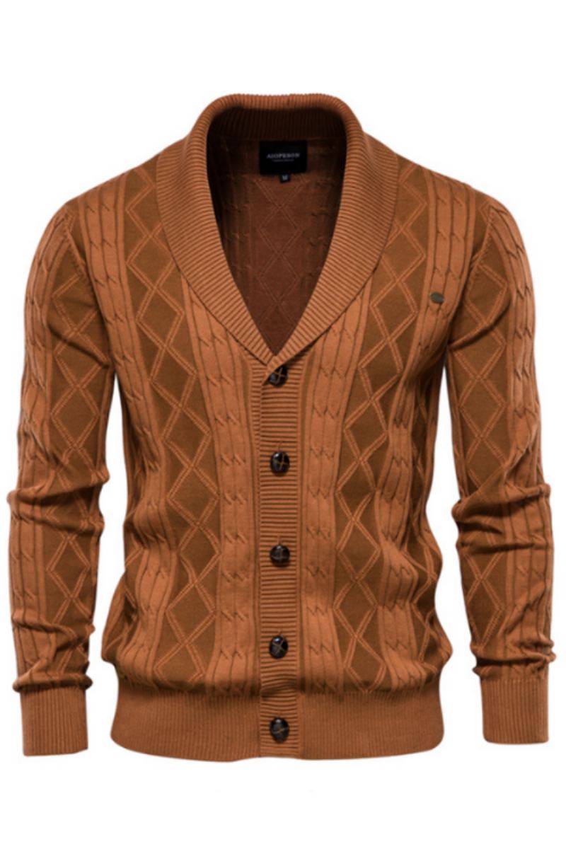 Coton Argyle Cardigan Hommes Décontracté Simple Boutonnage Solide Affaires Cardigans Hiver Pull Homme