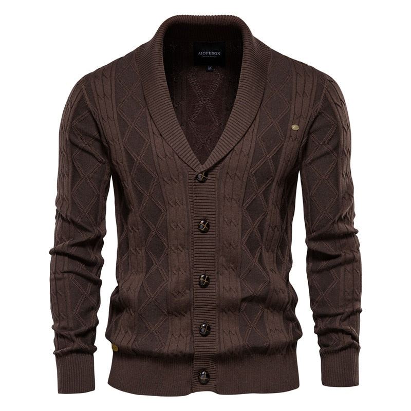 Coton Argyle Cardigan Hommes Décontracté Simple Boutonnage Solide Affaires Cardigans Hiver Pull Homme - Noir