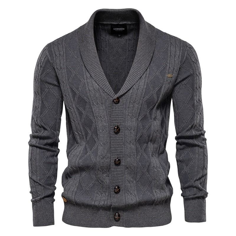 Coton Argyle Cardigan Hommes Décontracté Simple Boutonnage Solide Affaires Cardigans Hiver Pull Homme - Noir