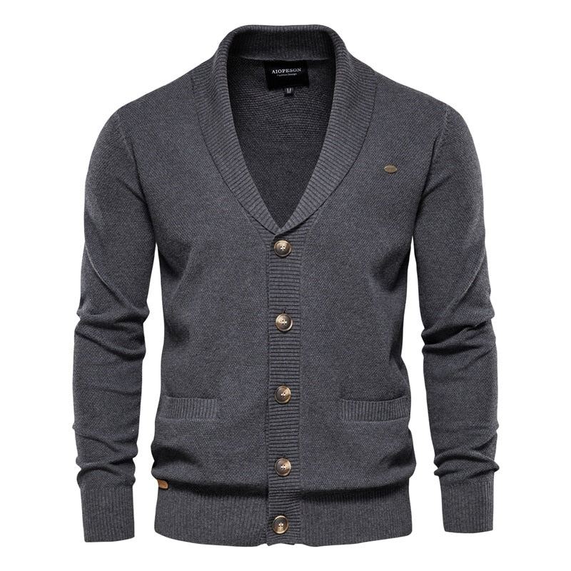 Coton Argyle Cardigan Hommes Décontracté Simple Boutonnage Solide Affaires Cardigans Hiver Pull Homme - Noir