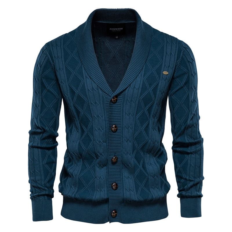 Coton Argyle Cardigan Hommes Décontracté Simple Boutonnage Solide Affaires Cardigans Hiver Pull Homme - Noir