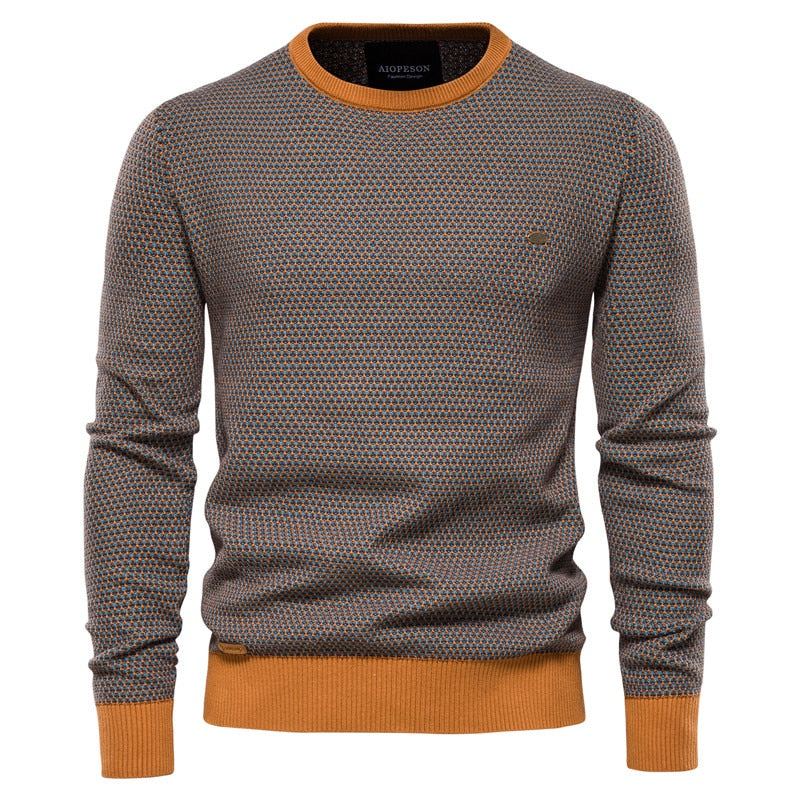 Coton Épissé Pulls Pull Hommes Décontracté Chaud Col Rond Qualité Tricoté Hiver Chandails Pour - Orange