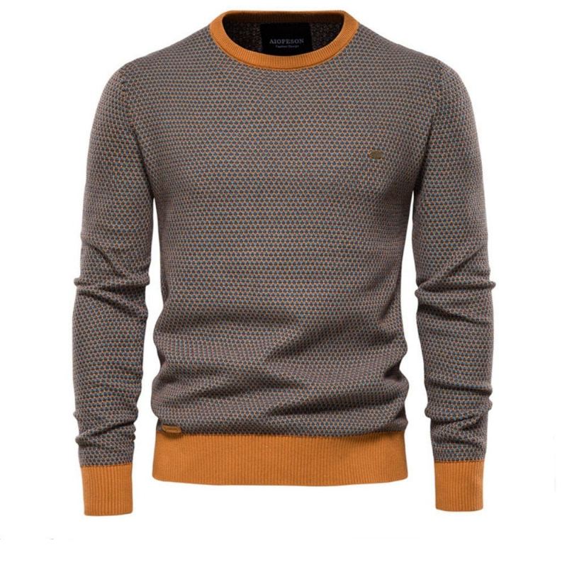 Coton Pulls En Vrac Pull Hommes Décontracté Chaud Qualité Épissé Tricoté Hiver Chandails Pour - Orange