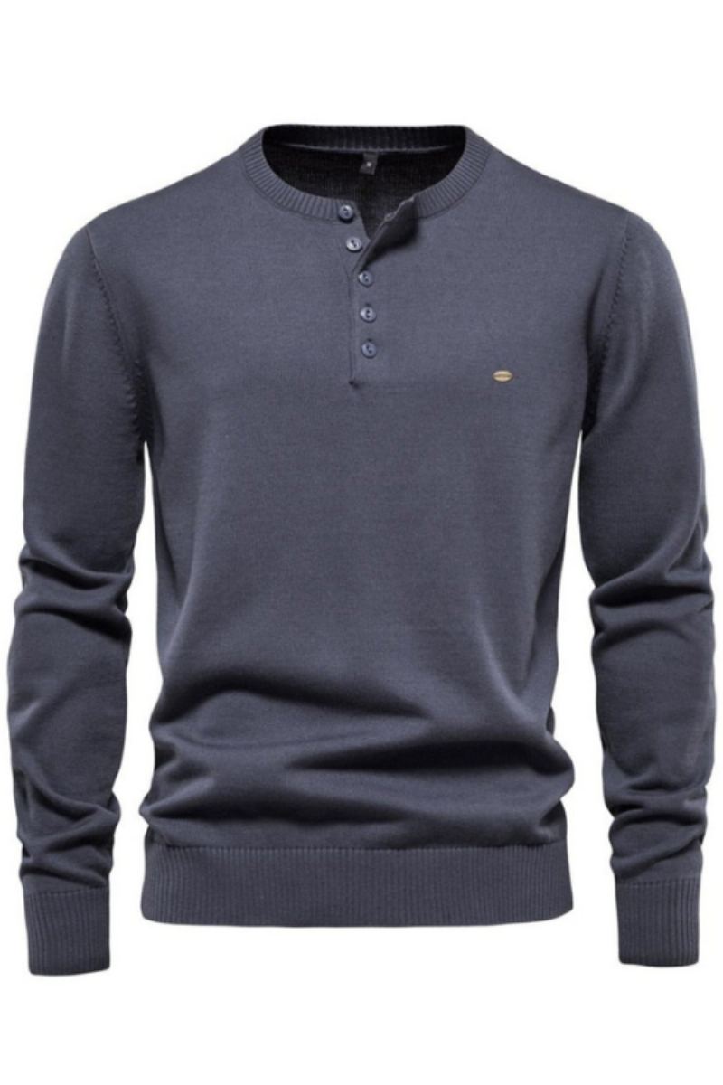 Henley Col Hommes Chandails 100% Coton Couleur Unie Décontracté Pulls Nouveau Automne Mince Haute Qualité Pour