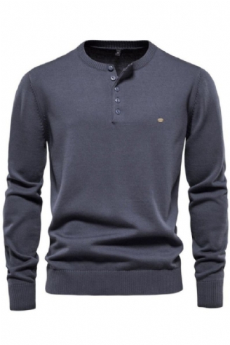 Henley Col Hommes Chandails 100% Coton Couleur Unie Décontracté Pulls Nouveau Automne Mince Haute Qualité Pour