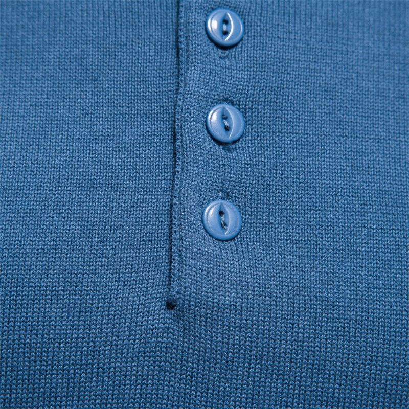 Henley Col Hommes Chandails 100% Coton Couleur Unie Décontracté Pulls Nouveau Automne Mince Haute Qualité Pour - Bleu