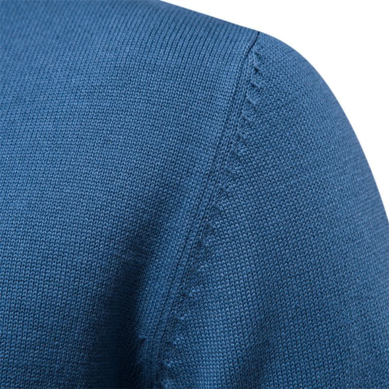 Henley Col Hommes Chandails 100% Coton Couleur Unie Décontracté Pulls Nouveau Automne Mince Haute Qualité Pour - Bleu