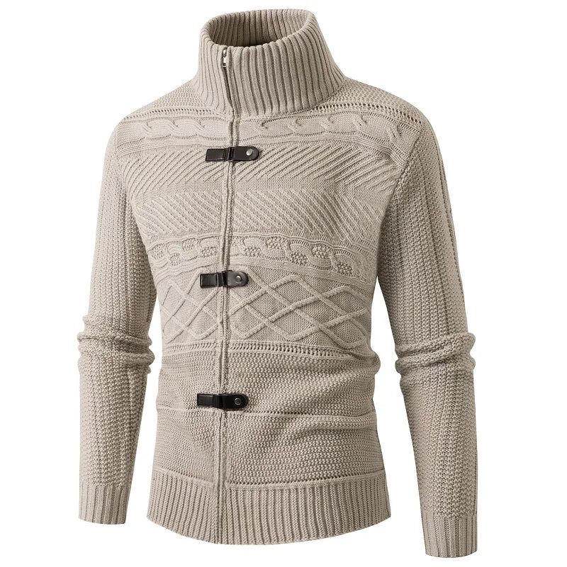 Hiver Chaud Hommes Décontracté Coupe Ajustée Chandails Cardigan Cornes Épais Pull Bouton Couche De Finition - Café