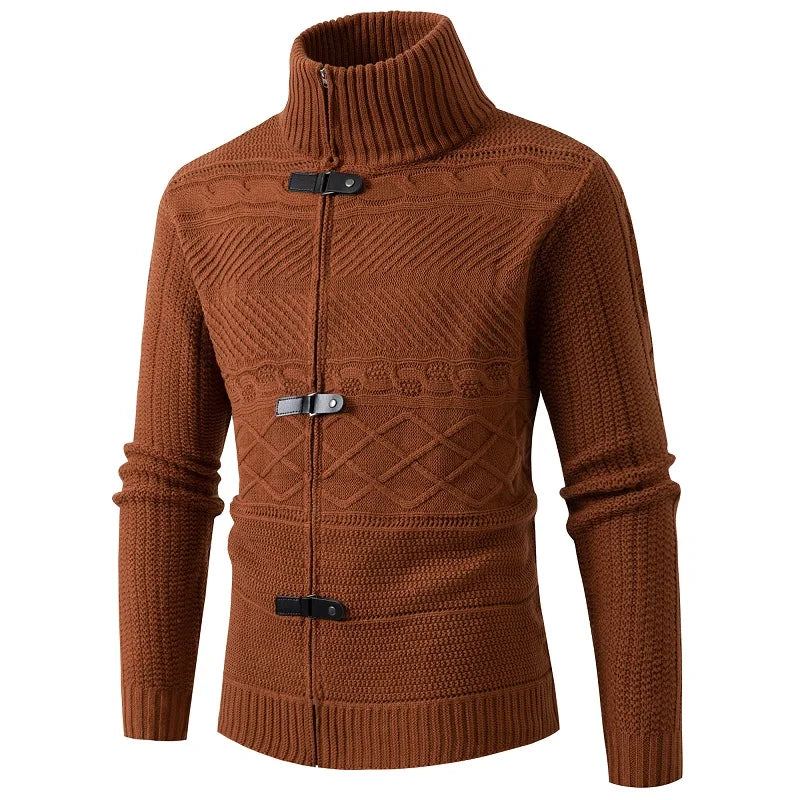 Hiver Chaud Hommes Décontracté Coupe Ajustée Chandails Cardigan Cornes Épais Pull Bouton Couche De Finition - Café