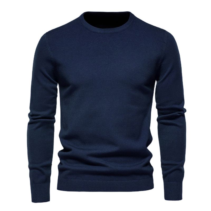 Hiver Épaisseur Pull Hommes Col Rond Couleur Unie À Manches Longues Chaud Mince Chandails Mâle Vêtements - Flog Bleu