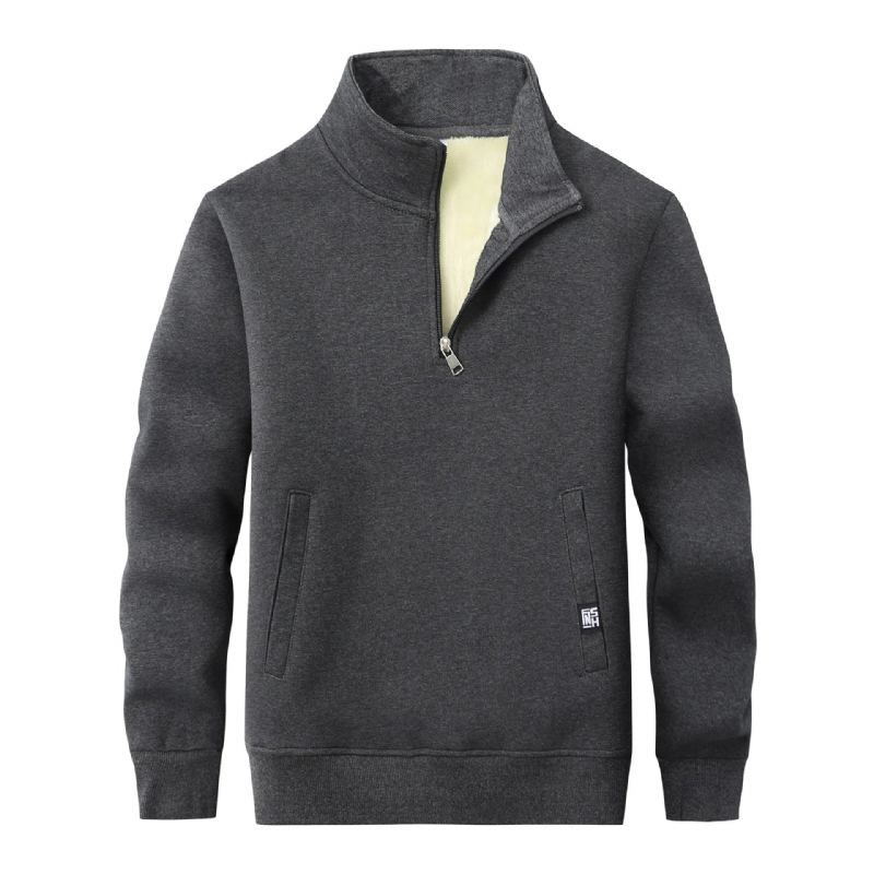 Hiver Hommes Sweats Surdimensionné Fermeture Éclair Col Montant Berbère Polaire Sweat À Capuche Pour Homme Épaissir Vêtements D'extérieur Pulls - Gris