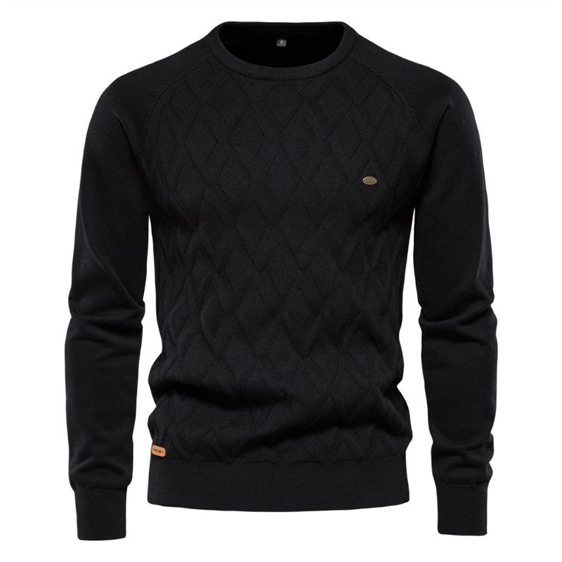 Hommes Automne Et Hiver Pull Solide Diamant Plaid Tricoté Décontracté - Noir