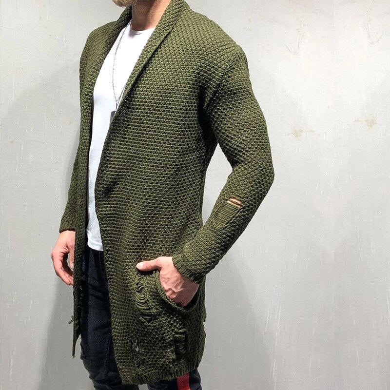 Hommes Cardigan Pull Décontracté Tricoté Pulls Manteau Hauts Streetwear Mi-long Vêtements - Marine