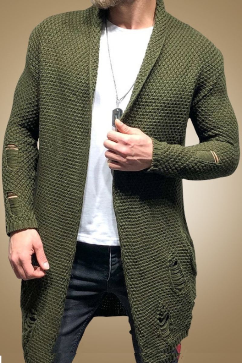 Hommes Cardigan Pull Décontracté Tricoté Pulls Manteau Hauts Streetwear Mi-long Vêtements - Marine