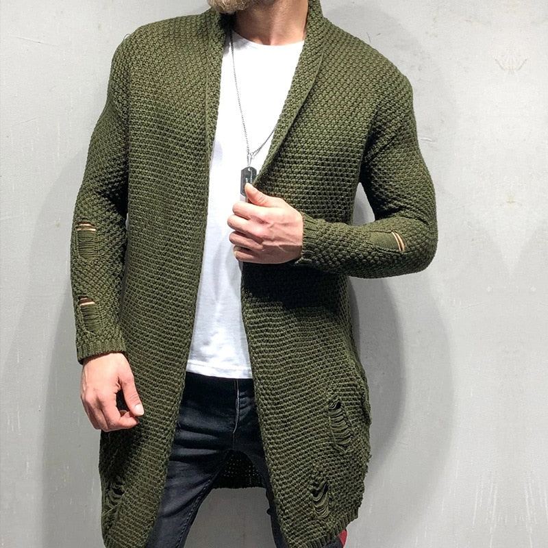 Hommes Cardigan Pull Décontracté Tricoté Pulls Manteau Hauts Streetwear Mi-long Vêtements - Marine