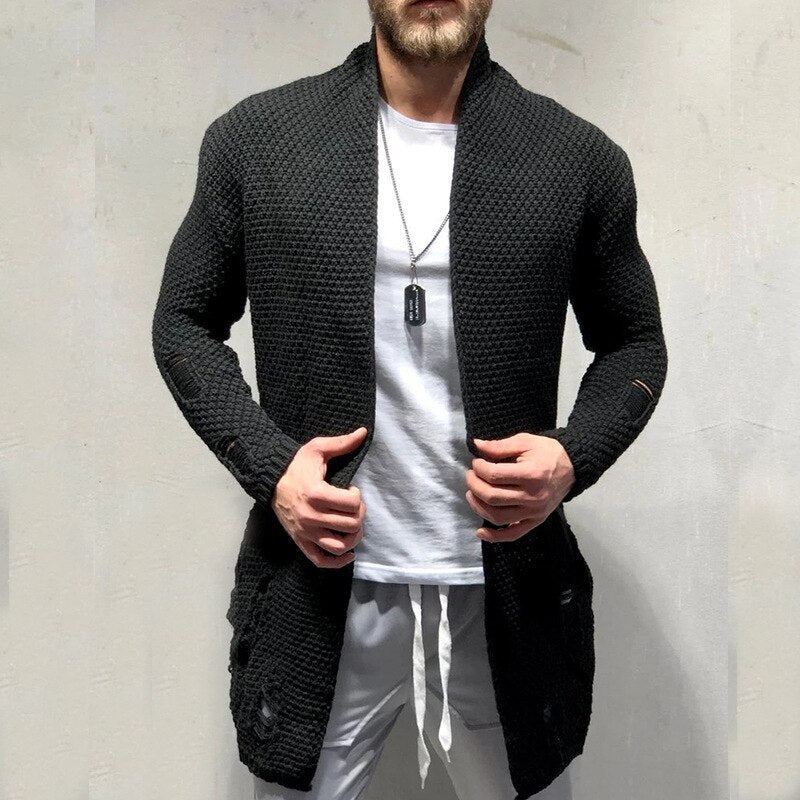 Hommes Cardigan Pull Décontracté Tricoté Pulls Manteau Hauts Streetwear Mi-long Vêtements - Marine