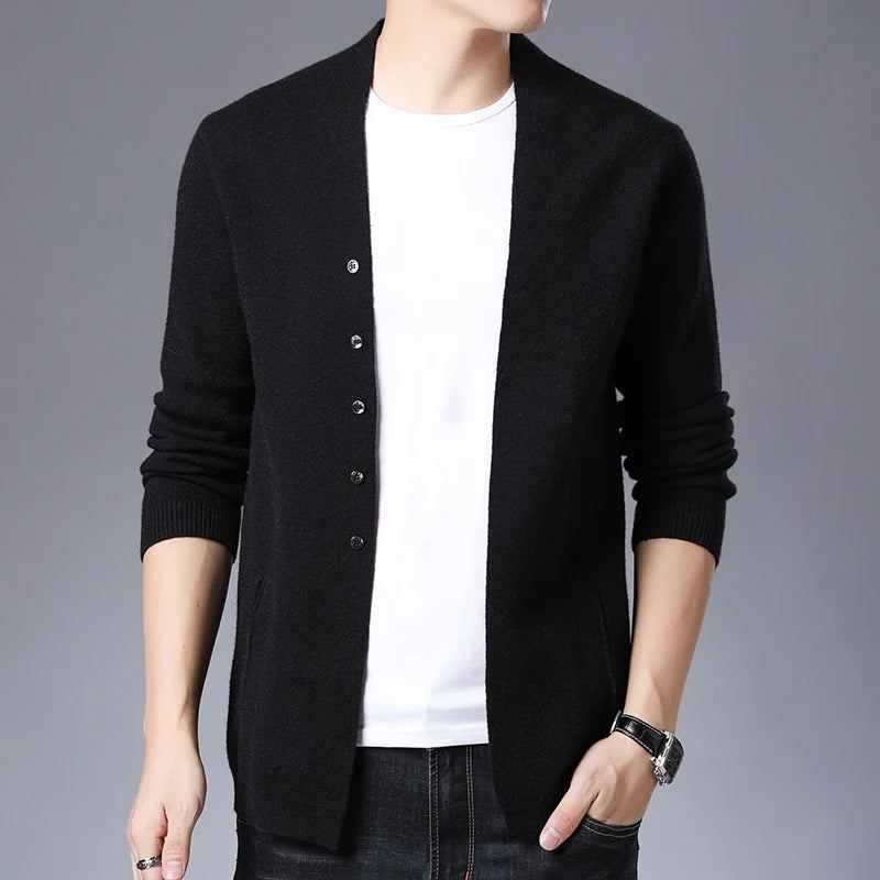 Hommes Cardigan Vestes Manteaux Streetwear Tendance Coupe-vent Automne Pardessus Pull Décontracté Veste Vêtements - Noir