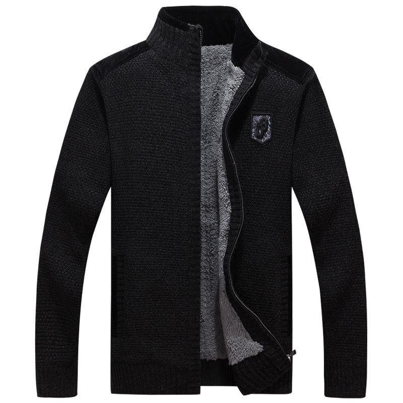 Hommes Chandails Avec Fermetures À Glissière Épais Polaire Chaud Noir Décontracté Hiver Cardigan Laine - 290 Noir