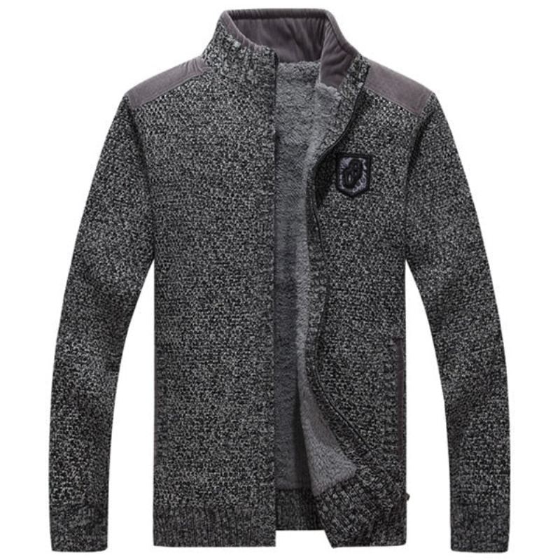 Hommes Chandails Avec Fermetures À Glissière Épais Polaire Chaud Noir Décontracté Hiver Cardigan Laine - 290 Noir