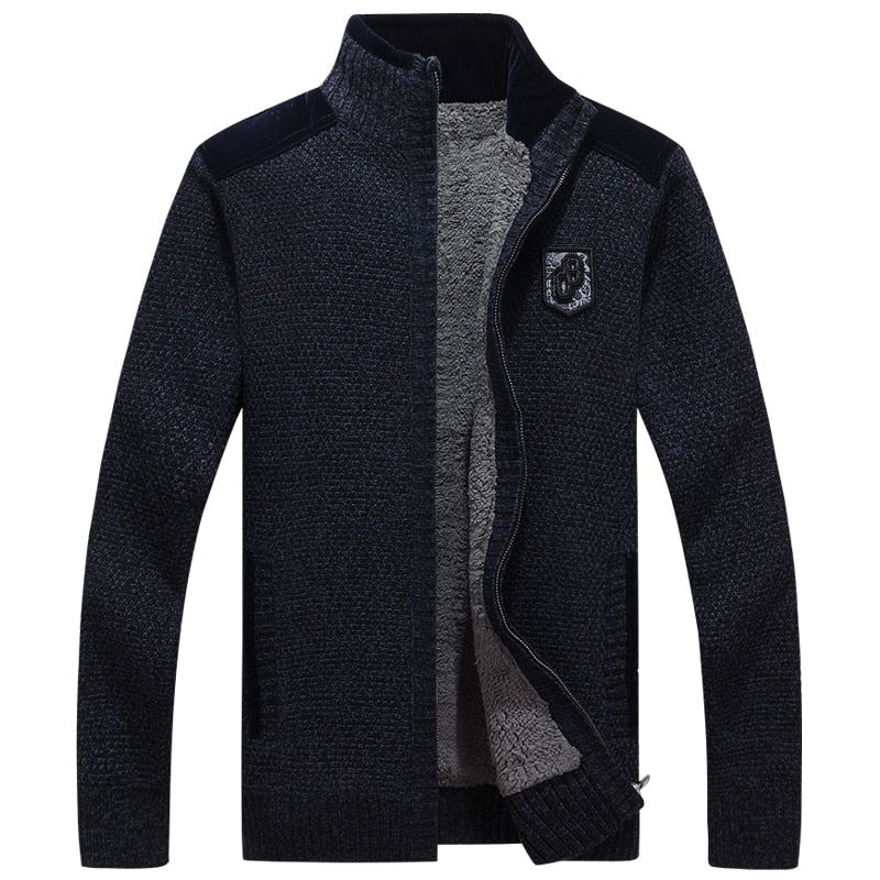 Hommes Chandails Avec Fermetures À Glissière Épais Polaire Chaud Noir Décontracté Hiver Cardigan Laine - 290 Noir