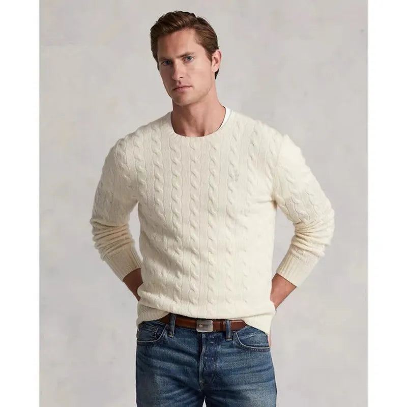 Hommes Cheval Pull Solide Décontracté Homme - Beige