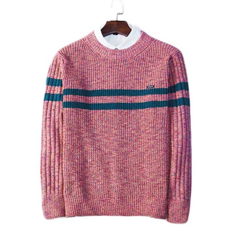 Hommes Vintage Tricot Pull Printemps Et Automne Mode Rayé Dessus Patchwork Pullover Décontracté Chandails Vêtements - Rose