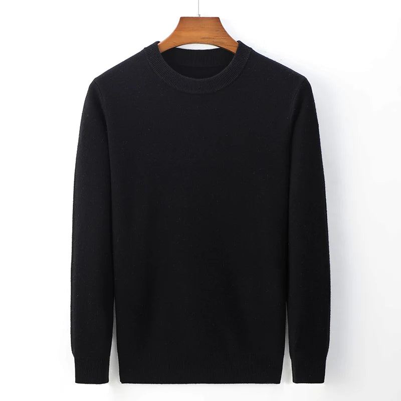 Laine Hommes Smart Décontracté Tricot Pulls Automne Et Hiver Épaissir Chaud Solide Tricoté Pull - Noir