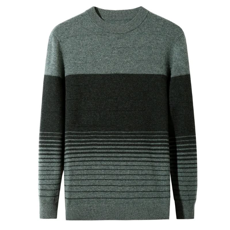 Laine Rayé Pull Col Rond Hommes Vêtements Automne Hiver Nouveauté Classique Homme - Vert