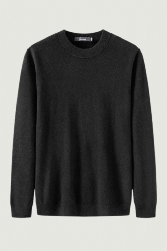 Laine Solide Sans Couture Noir Printemps Automne Hommes Pulls Pull