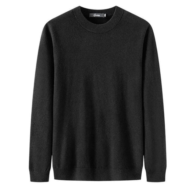 Laine Solide Sans Couture Noir Printemps Automne Hommes Pulls Pull - Noir