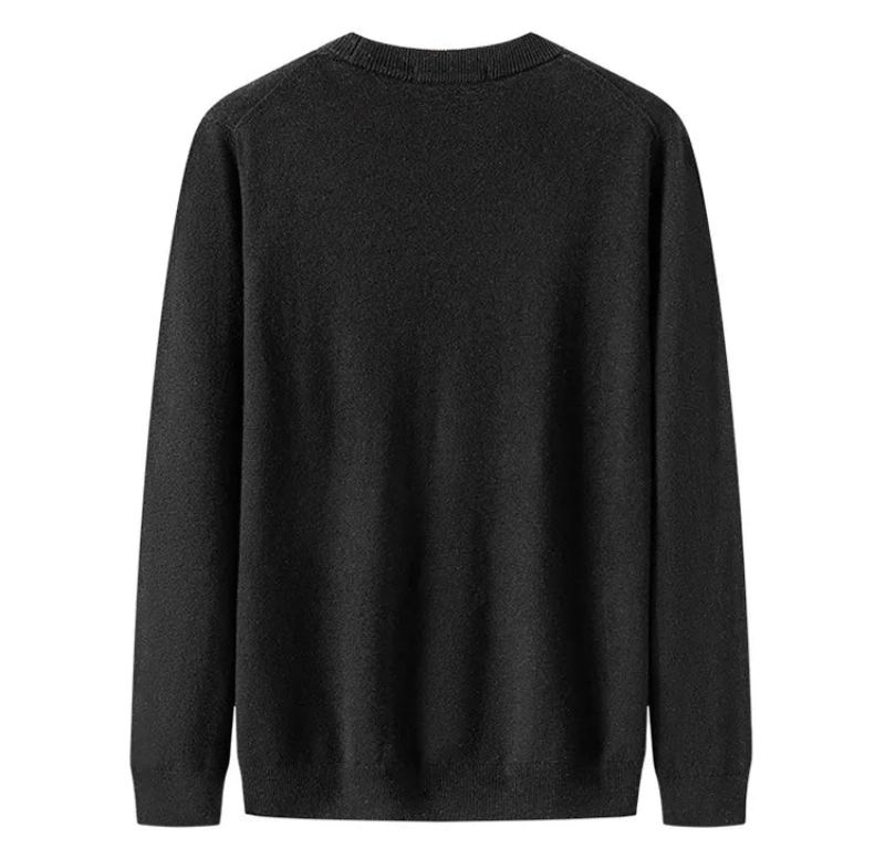 Laine Solide Sans Couture Noir Printemps Automne Hommes Pulls Pull - Noir