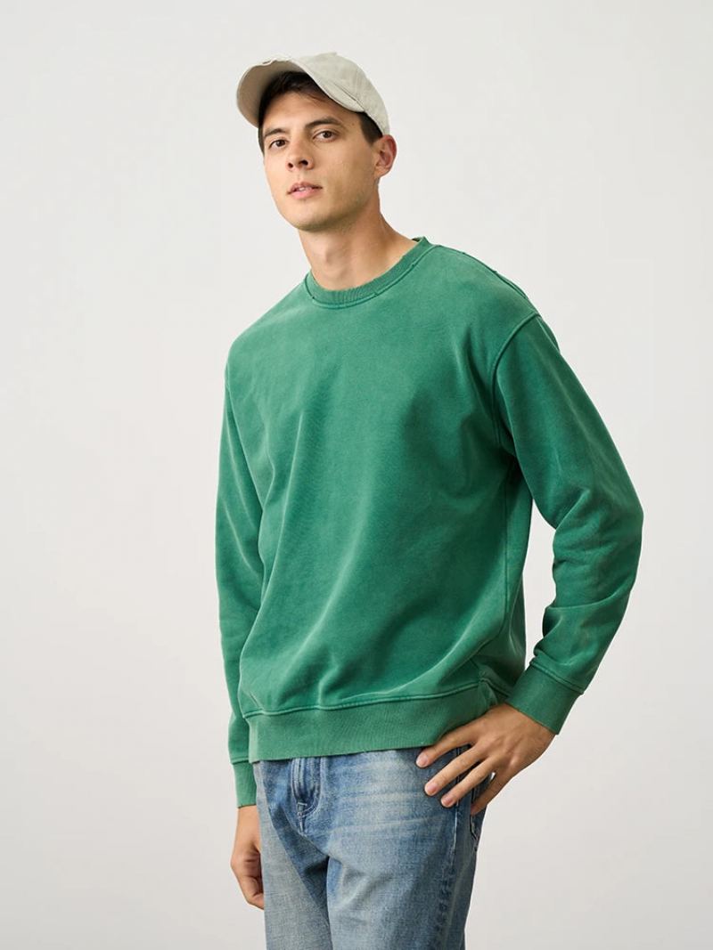 Printemps Surdimensionné Déchiré Conception Sweats Hommes Pêche Densité Tissu Vintage - Vert