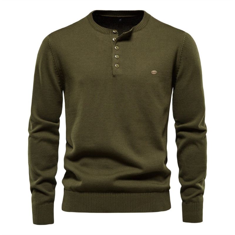 Pull À Col Henry Solide Pour Hommes En Coton Décontracté Et Confortable En Tricot D'automne Et D'hiver - Noir