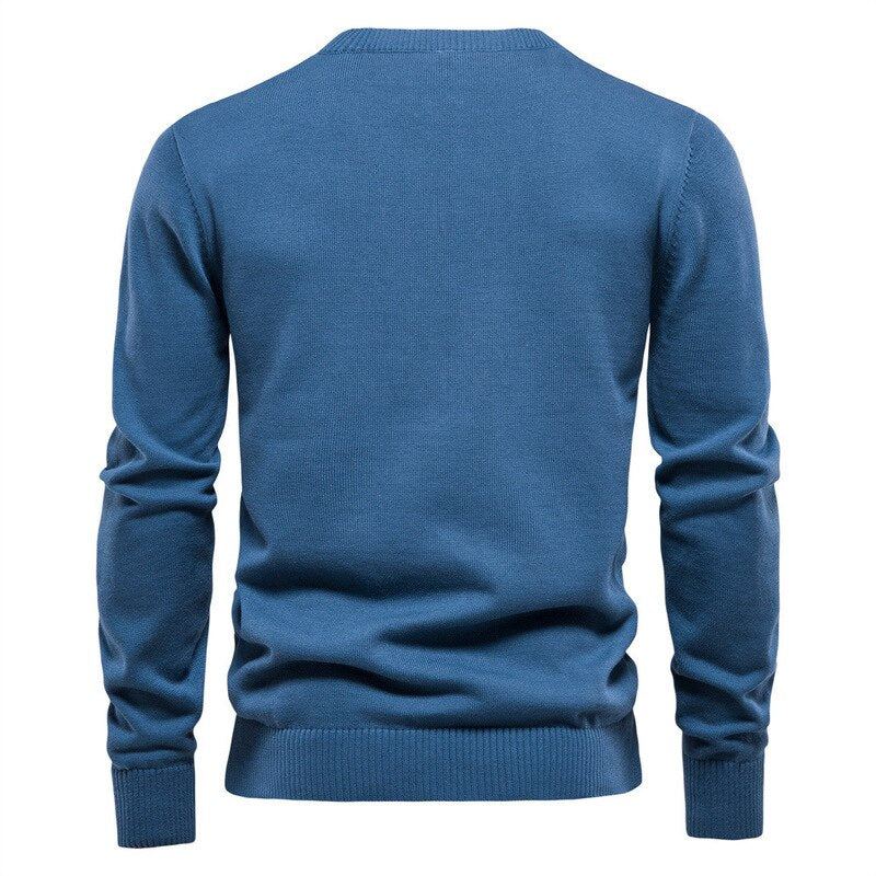 Pull À Col Henry Solide Pour Hommes En Coton Décontracté Et Confortable En Tricot D'automne Et D'hiver - Noir