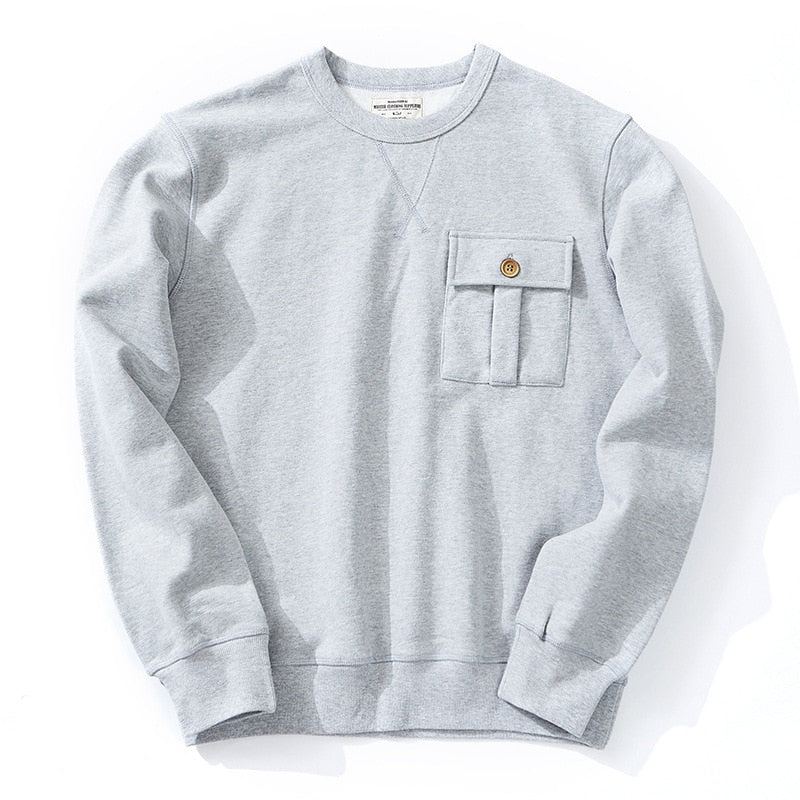 Pull À Col Rond Avec Poche Inférieure À Boucle Épaisse Pour Hommes Sweat À Capuche Essentiel Vêtements - Gris Clair