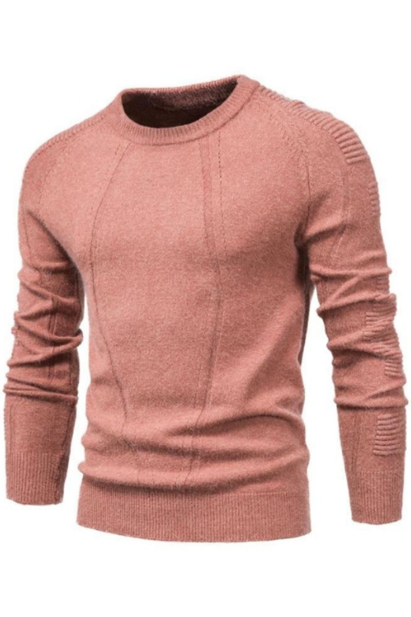 Pull À Col Rond Pour Homme Couleur Unie Géométrique Décontracté Slim Vêtements Hommes Automne Et Hiver