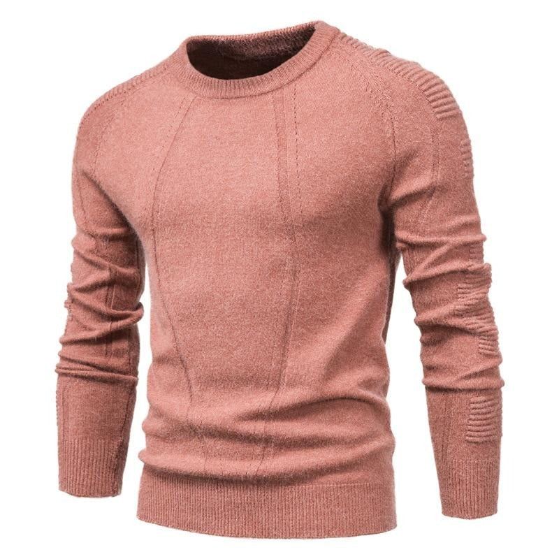 Pull À Col Rond Pour Homme Couleur Unie Géométrique Décontracté Slim Vêtements Hommes Automne Et Hiver - Noir