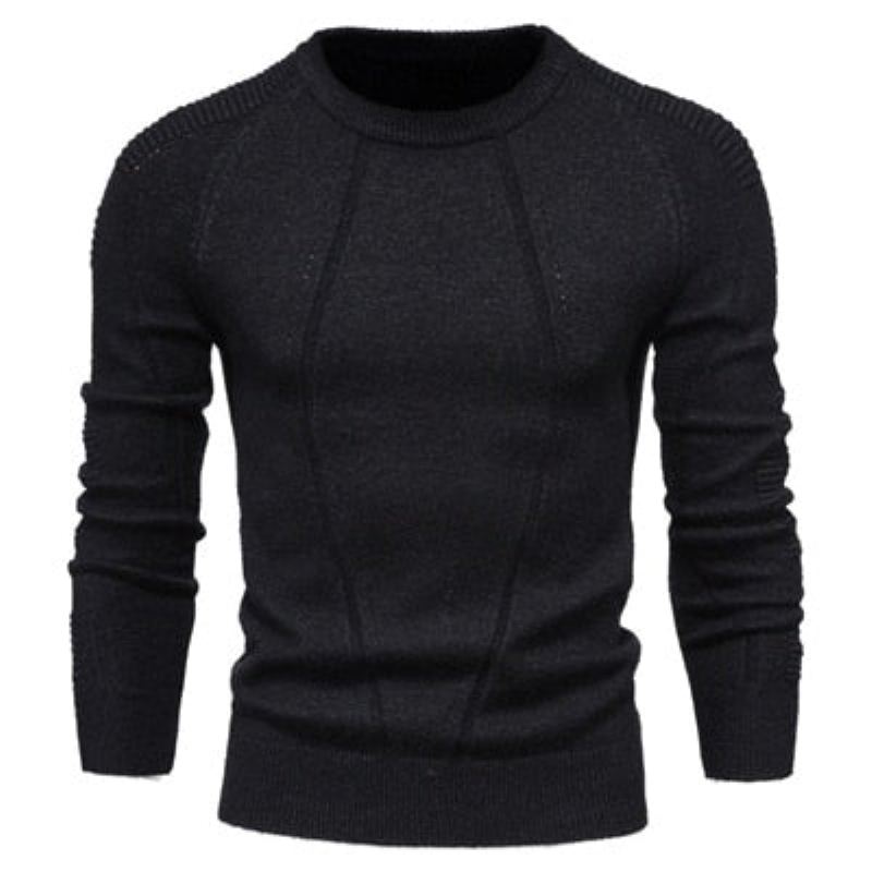 Pull À Col Rond Pour Homme Couleur Unie Géométrique Décontracté Slim Vêtements Hommes Automne Et Hiver - Noir