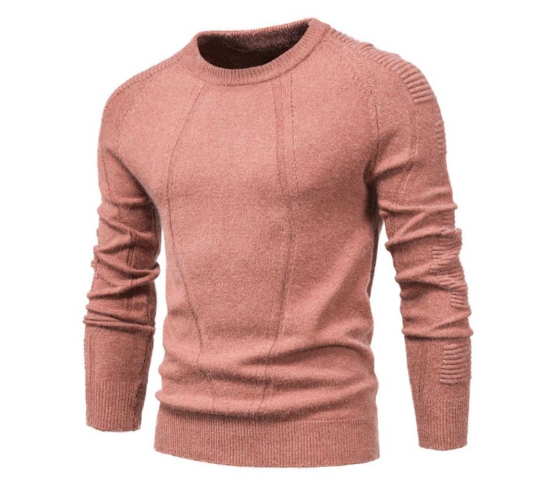 Pull À Col Rond Pour Homme Couleur Unie Géométrique Décontracté Slim Vêtements Hommes Automne Et Hiver - Noir