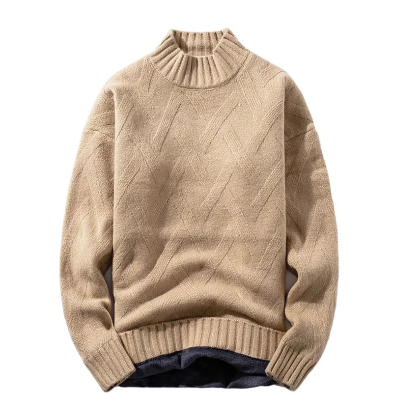 Pull À Col Roulé Pour Hommes En Tricot Chaud Loisirs Manches Longues Épais Streetwear Hiver - Kaki