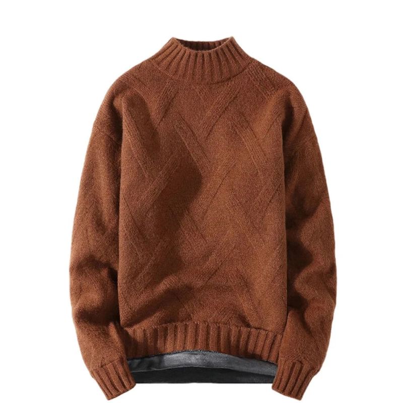 Pull À Col Roulé Pour Hommes En Tricot Chaud Loisirs Manches Longues Épais Streetwear Hiver - Kaki