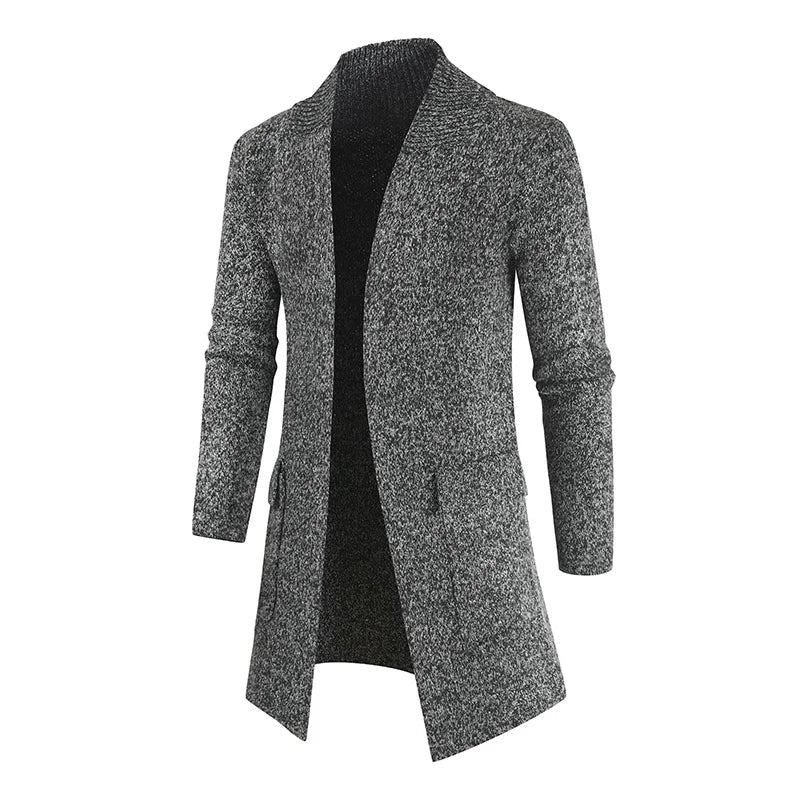 Pull Décontracté Hommes Longs Cardigans Tricoté Vestes Mâle Mince Cardigan Tricot Hiver Manteaux Solides - Kaki