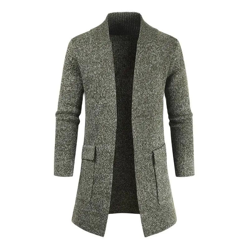 Pull Décontracté Hommes Longs Cardigans Tricoté Vestes Mâle Mince Cardigan Tricot Hiver Manteaux Solides - Kaki